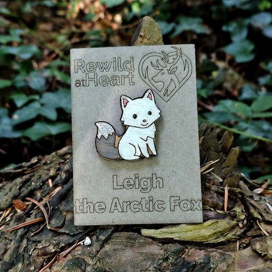 Arctic Fox Wooden Pin Badge