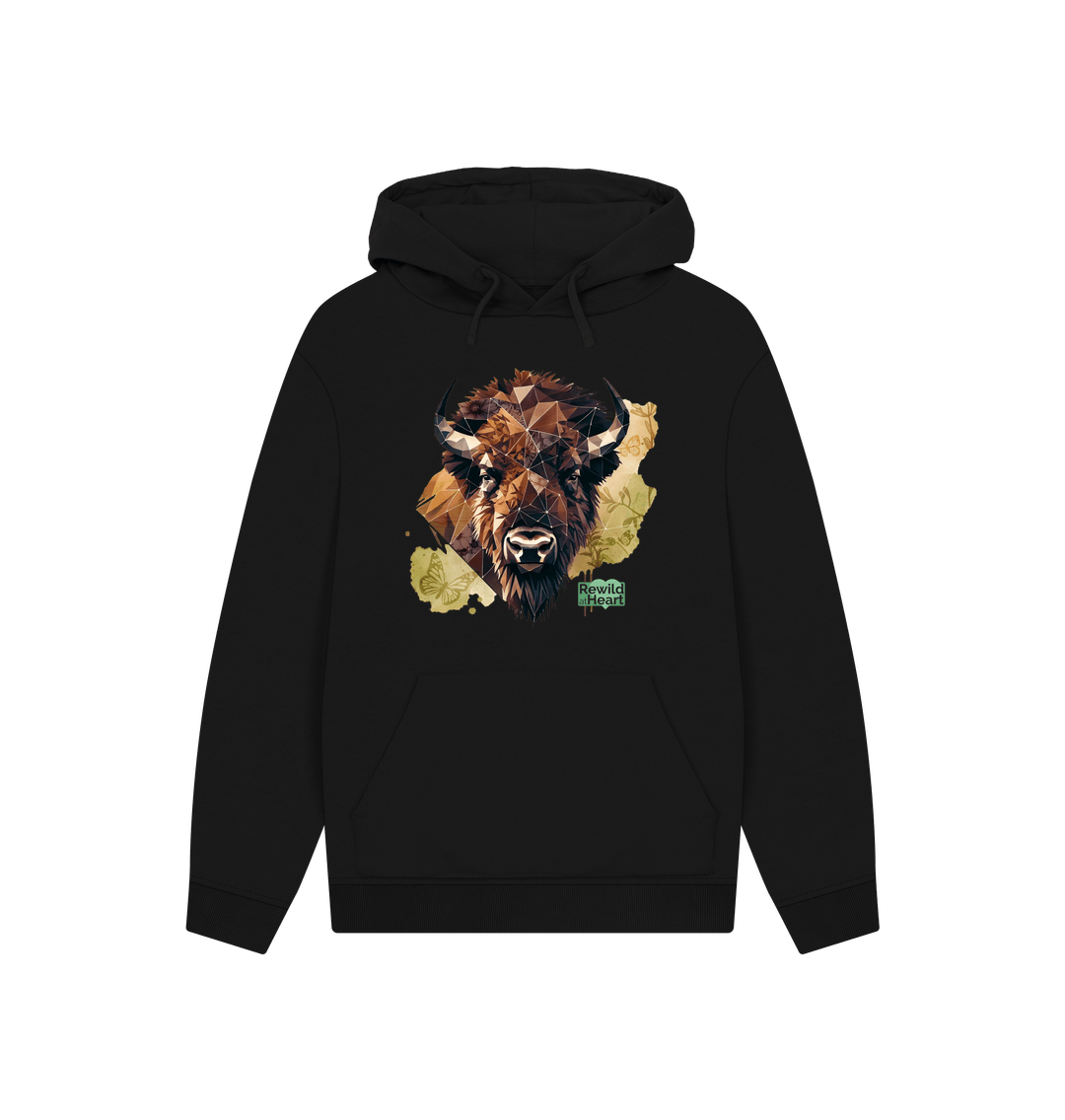 Black Bison with Wildflowers & Butterflies Hoodie