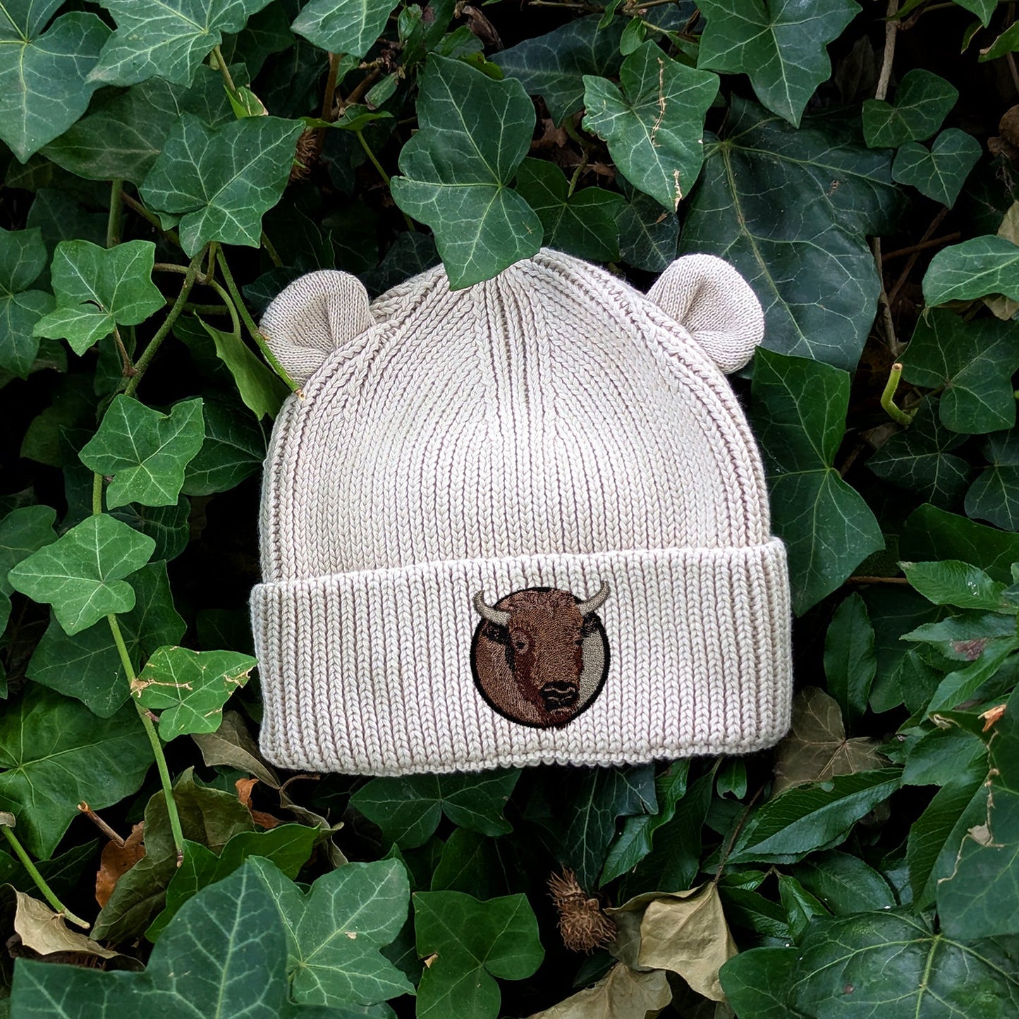 Bison Portrait Embroidered Baby Bear Beanie (up to 2 years)