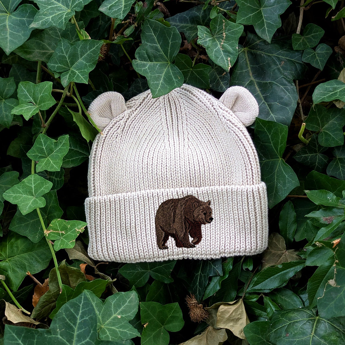 Brown Bear Embroidered Baby Bear Beanie (up to 2 years)