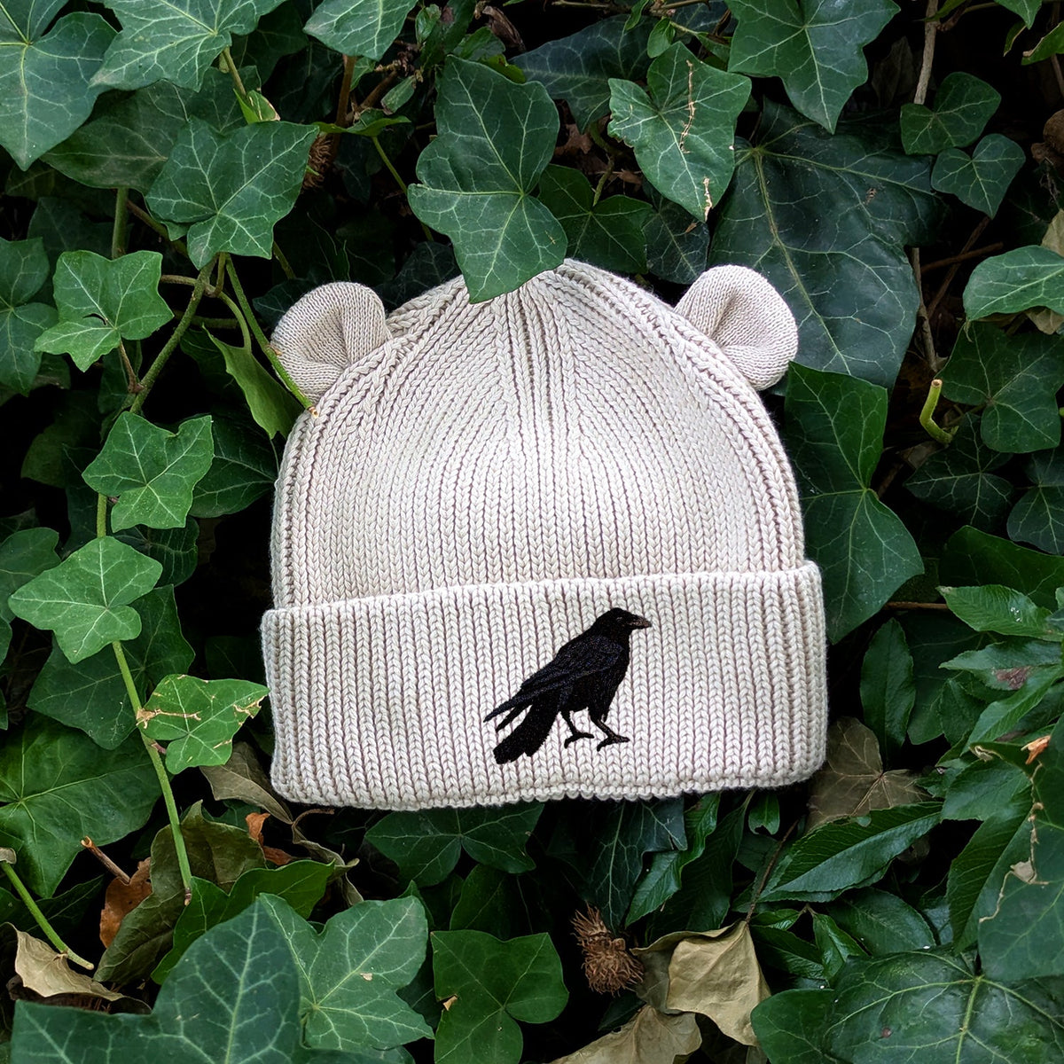 Crow Embroidered Baby Bear Beanie (up to 2 years)