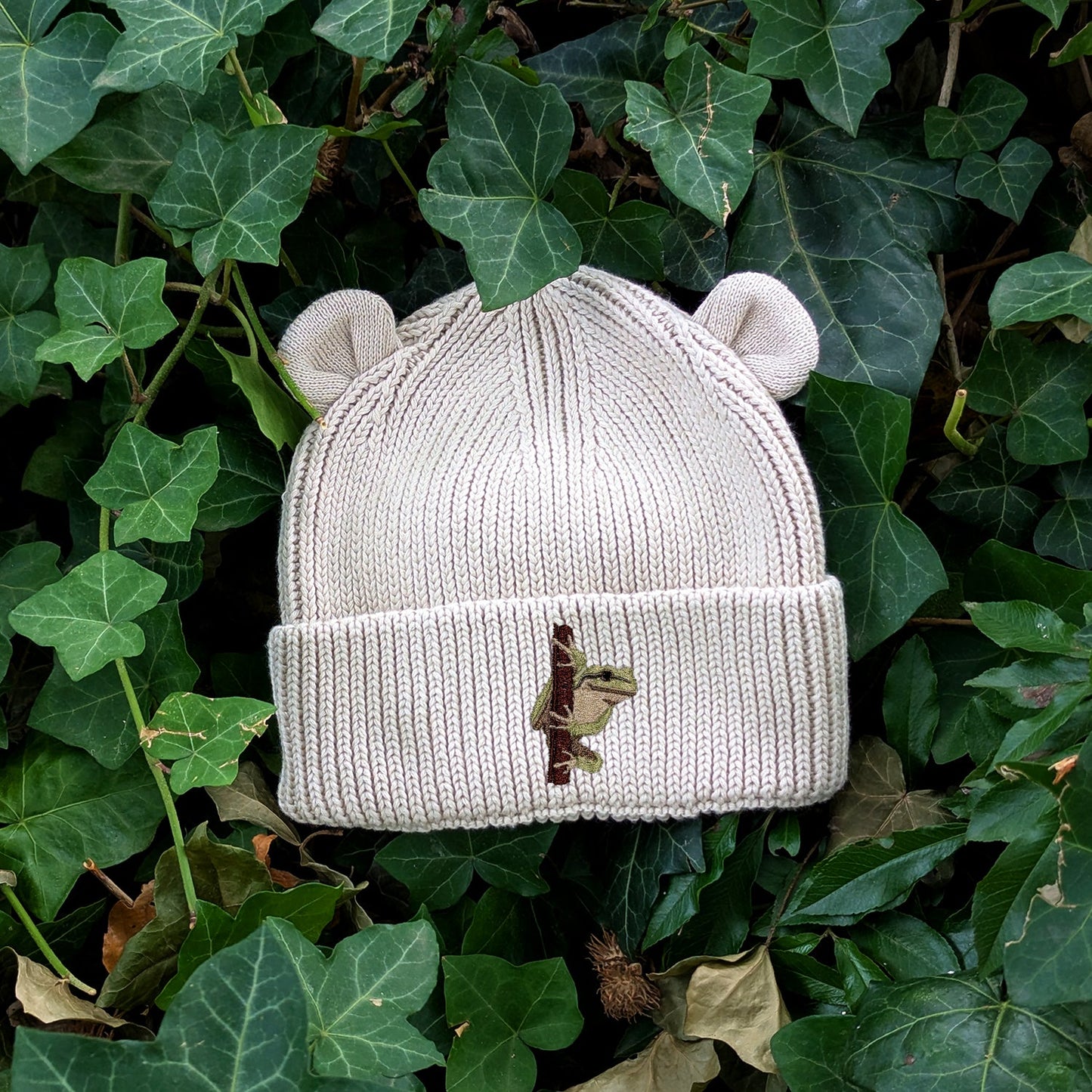 European Tree Frog Embroidered Baby Bear Beanie (up to 2 years)