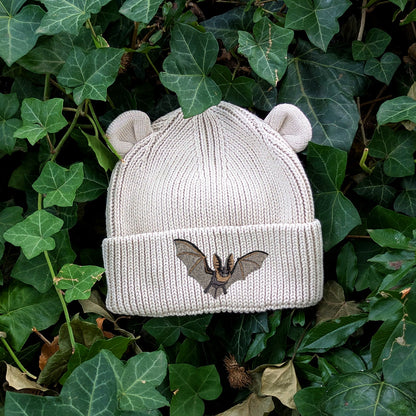 Grey Long-Eared Bat Embroidered Baby Bear Beanie (up to 2 years)