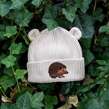 Hedgehog Embroidered Baby Bear Beanie (up to 2 years)