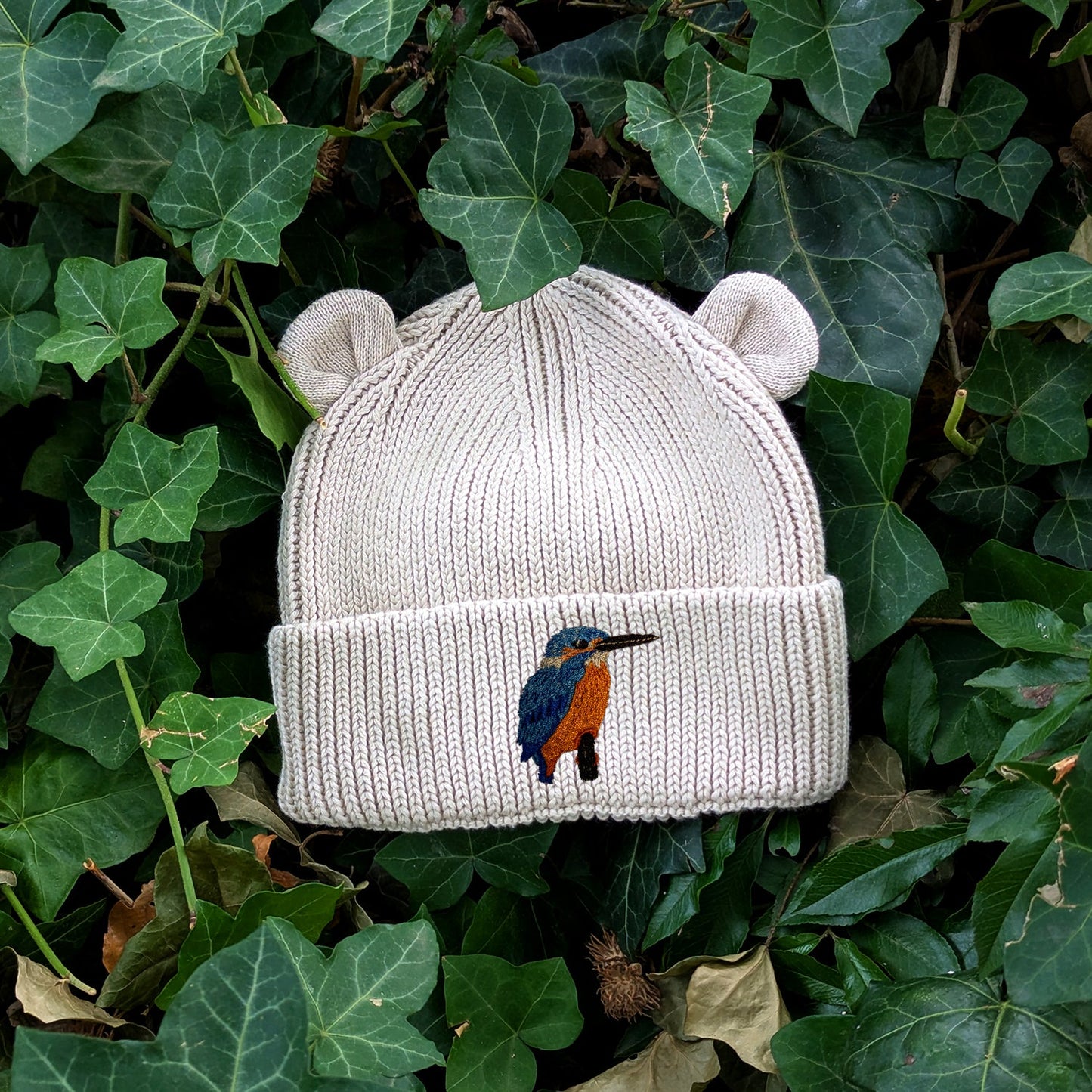 Kingfisher Embroidered Baby Bear Beanie (up to 2 years)