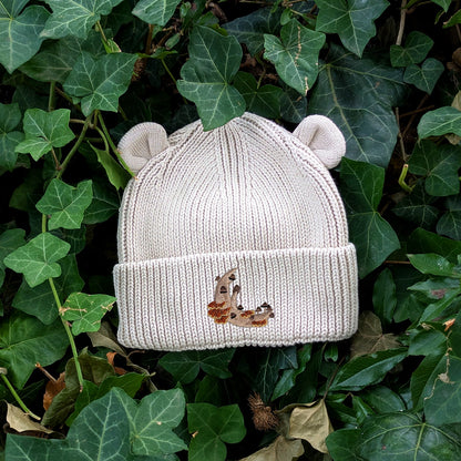 Mushroom Moon Crescent Embroidered Baby Bear Beanie (up to 2 years)