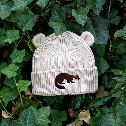 Pine Marten Embroidered Baby Bear Beanie (up to 2 years)