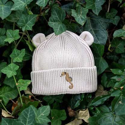 Seahorse Embroidered Baby Bear Beanie (up to 2 years)