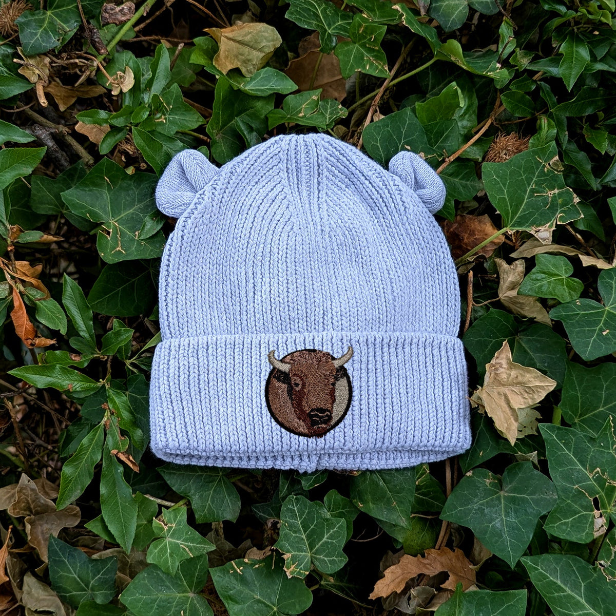 Bison Portrait Embroidered Baby Bear Beanie (up to 2 years)