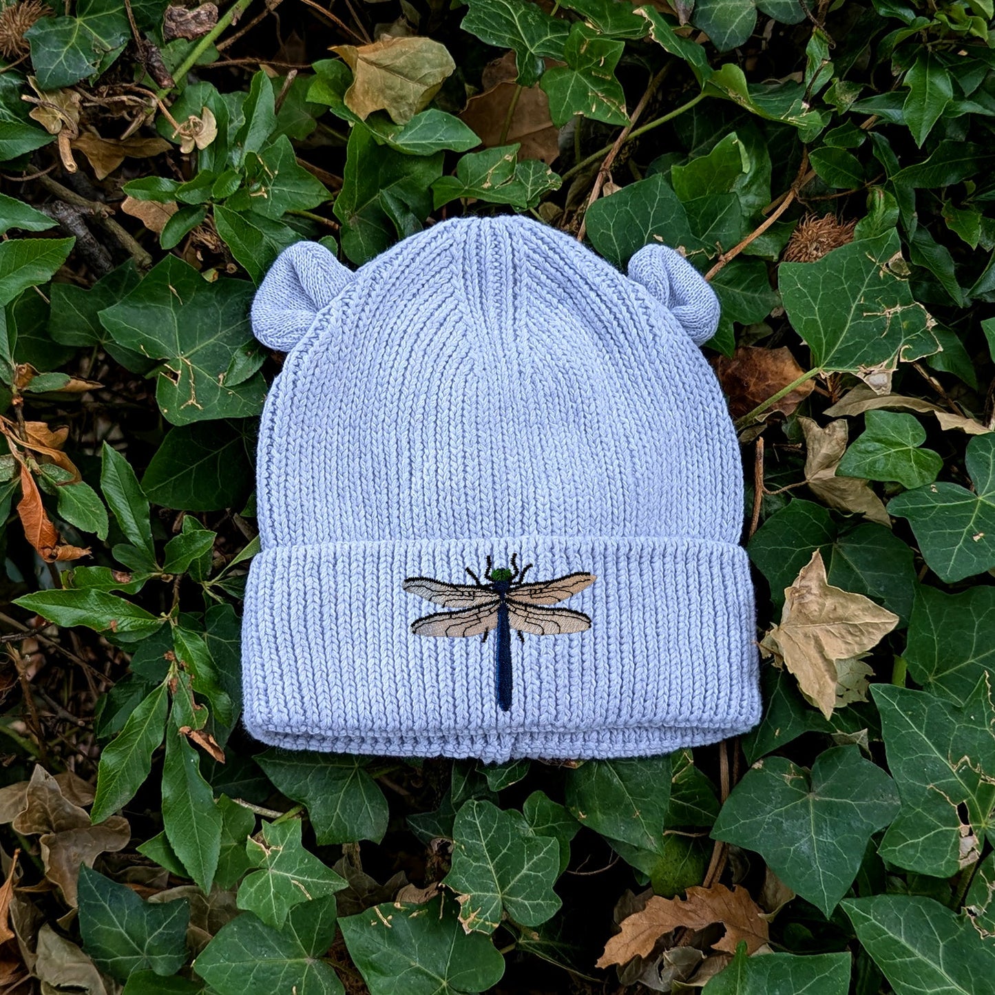 Dragonfly Embroidered Baby Bear Beanie (up to 2 years)