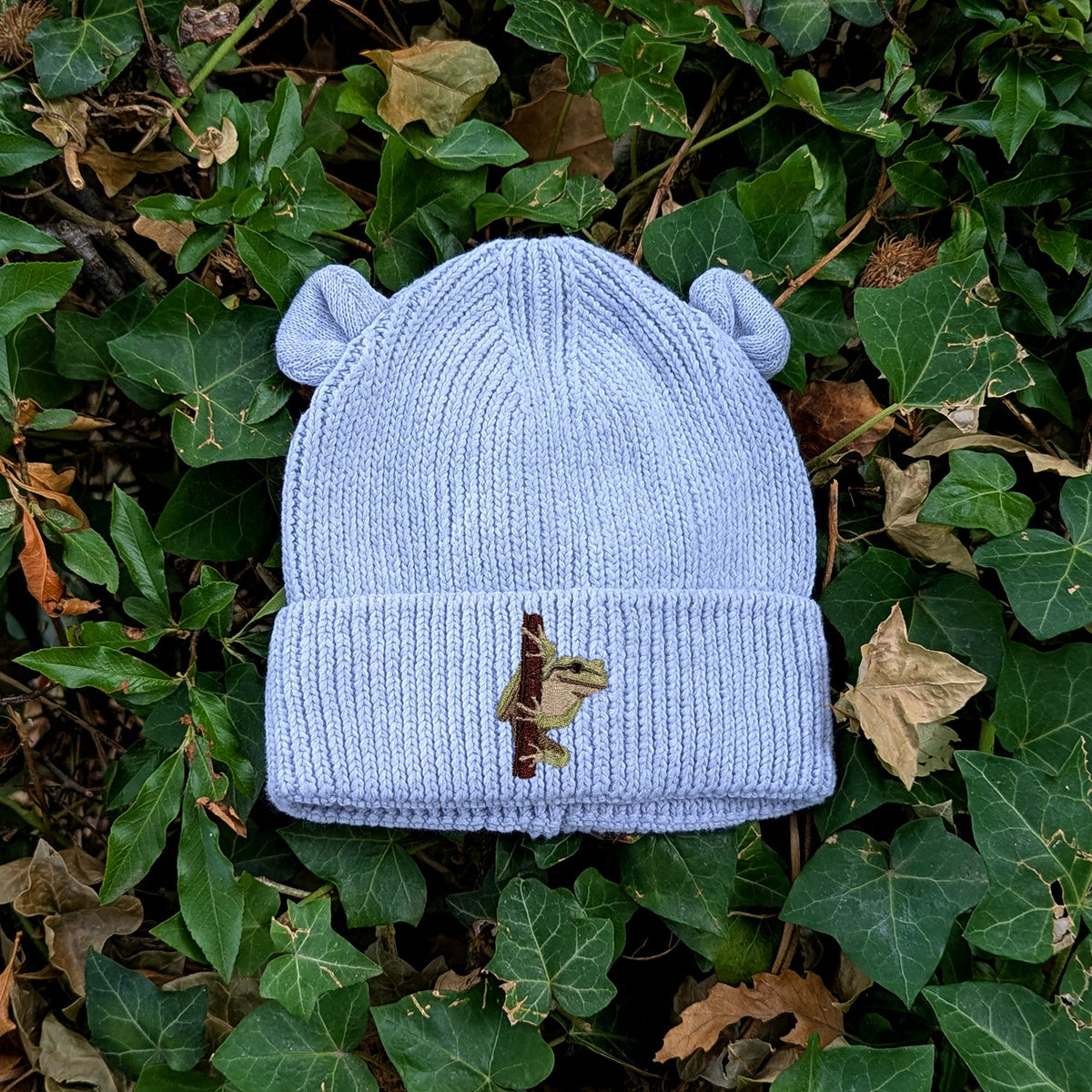 European Tree Frog Embroidered Baby Bear Beanie (up to 2 years)
