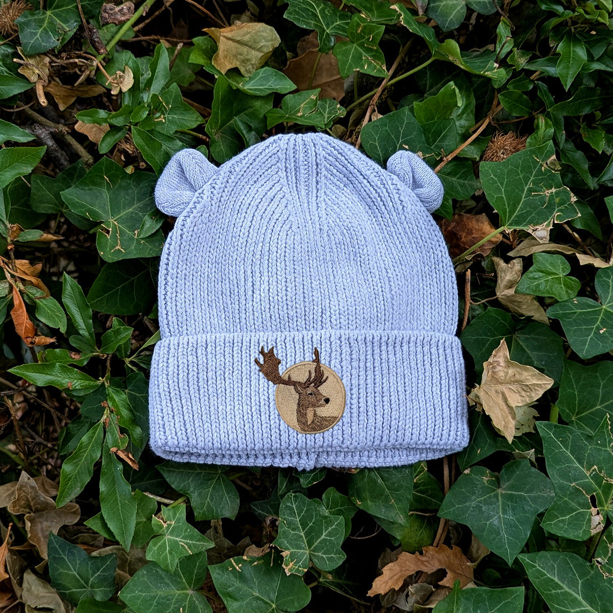 Fallow Deer Portrait Embroidered Baby Bear Beanie (up to 2 years)