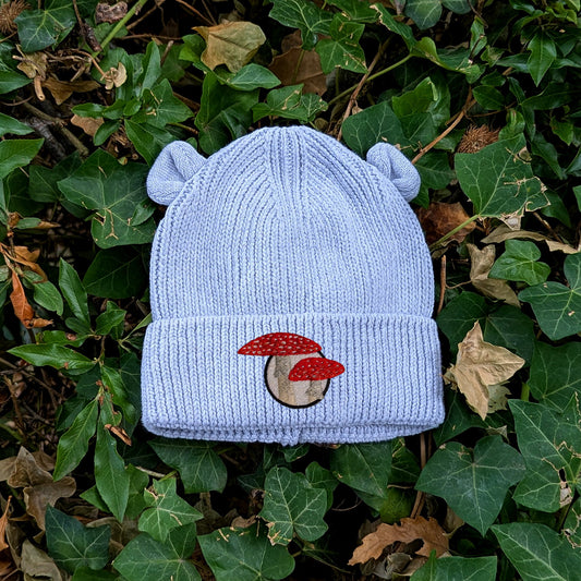 Fly Agaric Mushroom Embroidered Baby Bear Beanie (up to 2 years)
