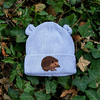 Hedgehog Embroidered Baby Bear Beanie (up to 2 years)