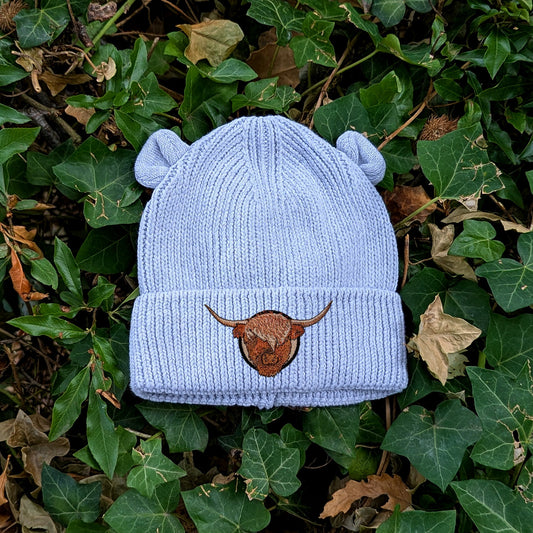 Highland Cow Embroidered Baby Bear Beanie (up to 2 years)