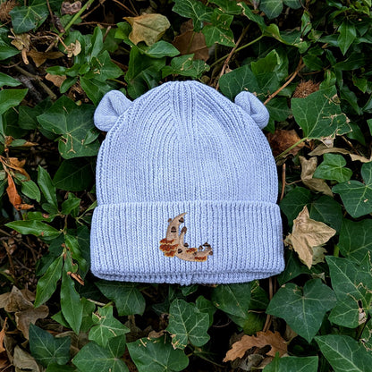 Mushroom Moon Crescent Embroidered Baby Bear Beanie (up to 2 years)