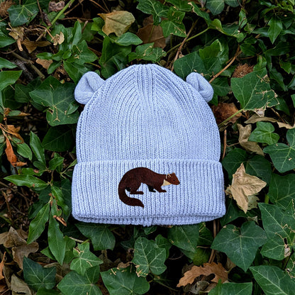 Pine Marten Embroidered Baby Bear Beanie (up to 2 years)