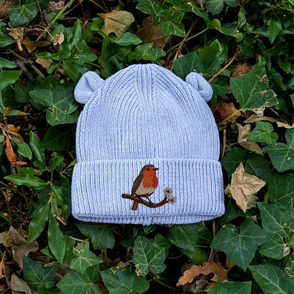 Robin Embroidered Baby Bear Beanie (up to 2 years)