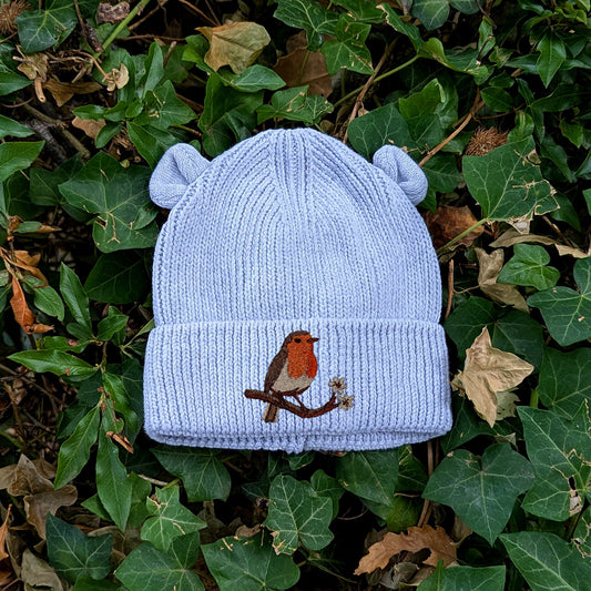 Robin Embroidered Baby Bear Beanie (up to 2 years)