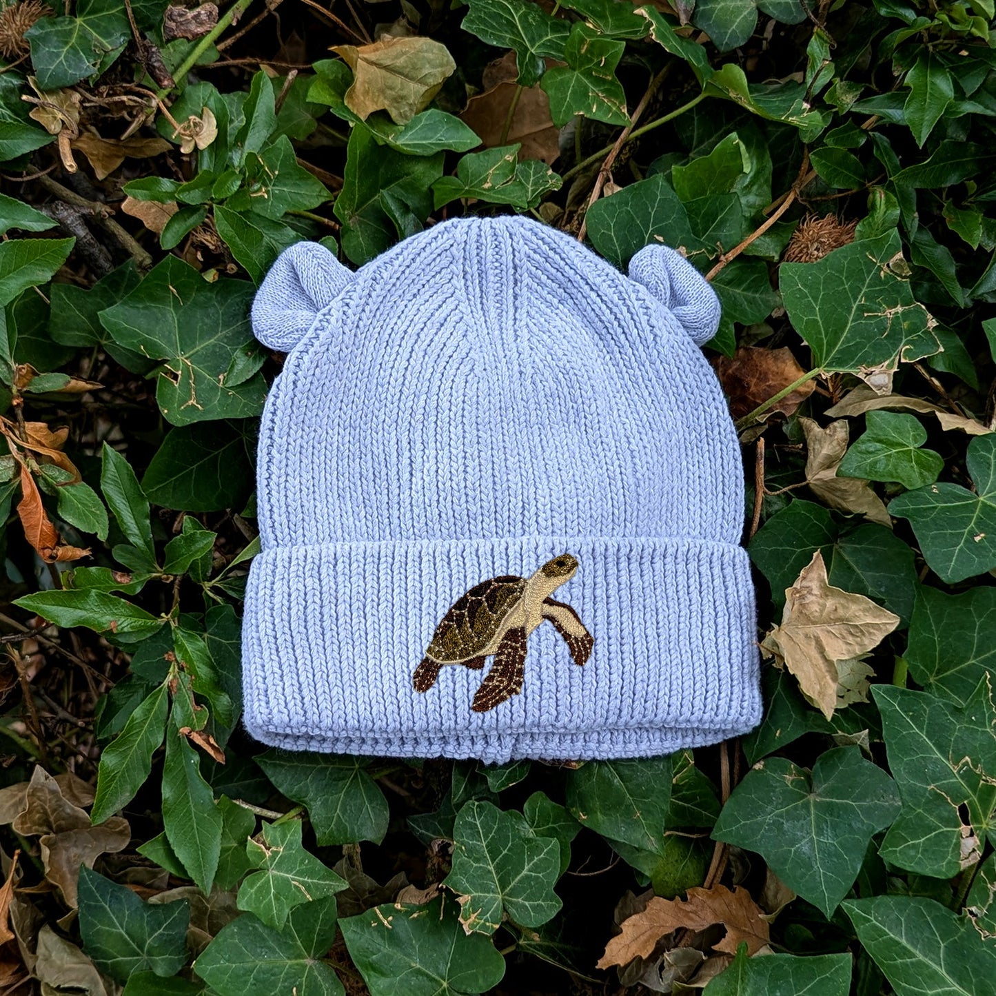 Sea Turtle Embroidered Baby Bear Beanie (up to 2 years)