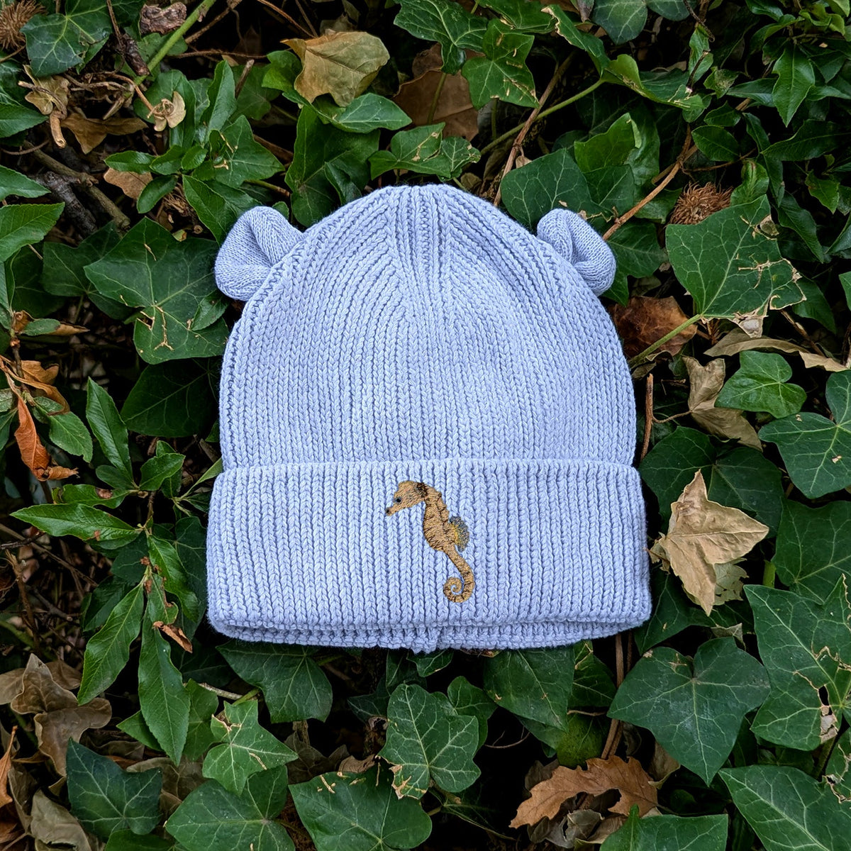 Seahorse Embroidered Baby Bear Beanie (up to 2 years)