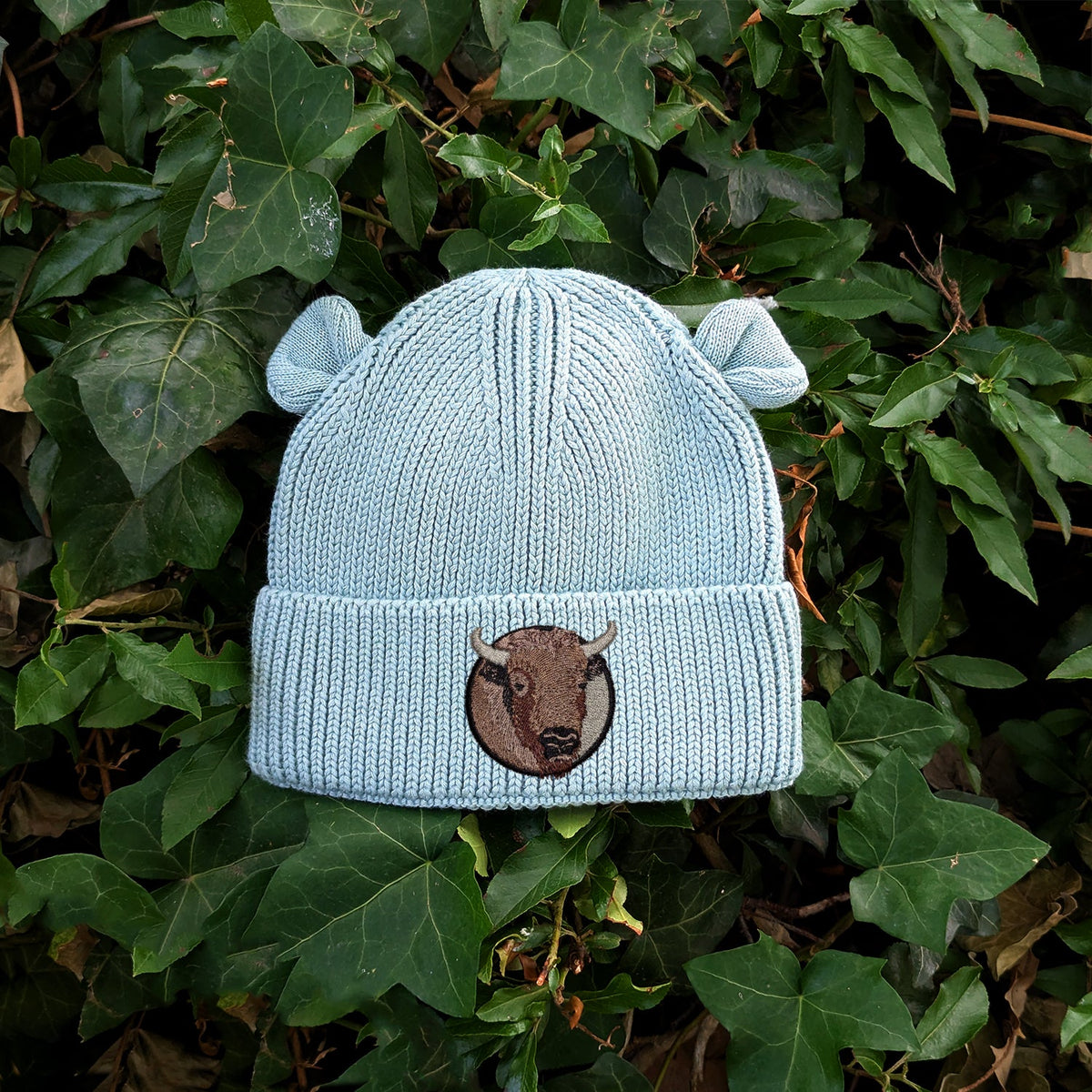 Bison Portrait Embroidered Baby Bear Beanie (up to 2 years)