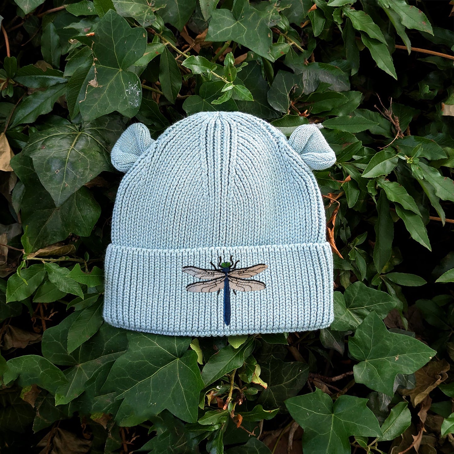 Dragonfly Embroidered Baby Bear Beanie (up to 2 years)