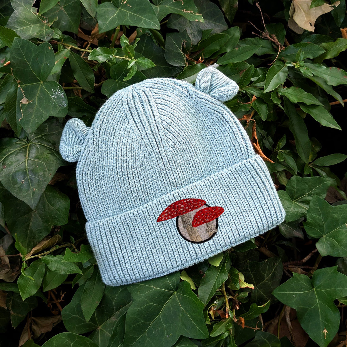 Fly Agaric Mushroom Embroidered Baby Bear Beanie (up to 2 years)