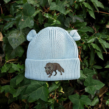 Grey Wolf Embroidered Baby Bear Beanie (up to 2 years)