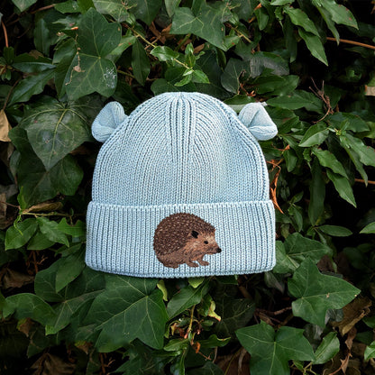 Hedgehog Embroidered Baby Bear Beanie (up to 2 years)