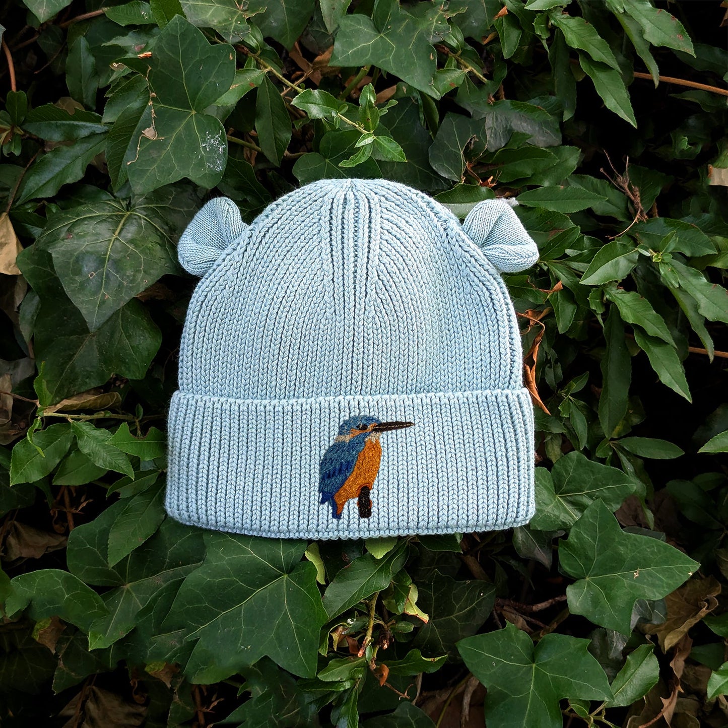 Kingfisher Embroidered Baby Bear Beanie (up to 2 years)