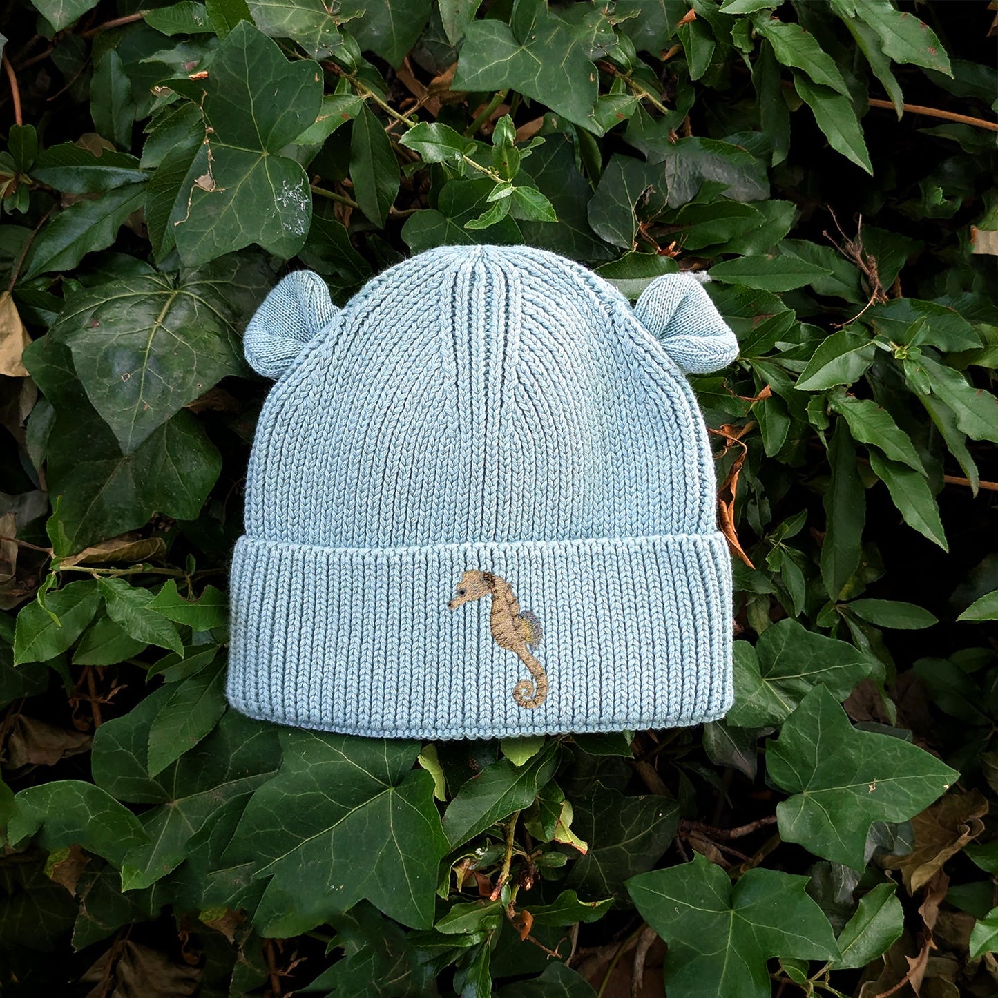 Seahorse Embroidered Baby Bear Beanie (up to 2 years)