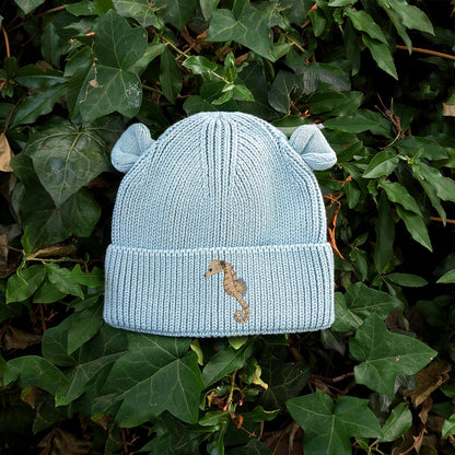 Seahorse Embroidered Baby Bear Beanie (up to 2 years)