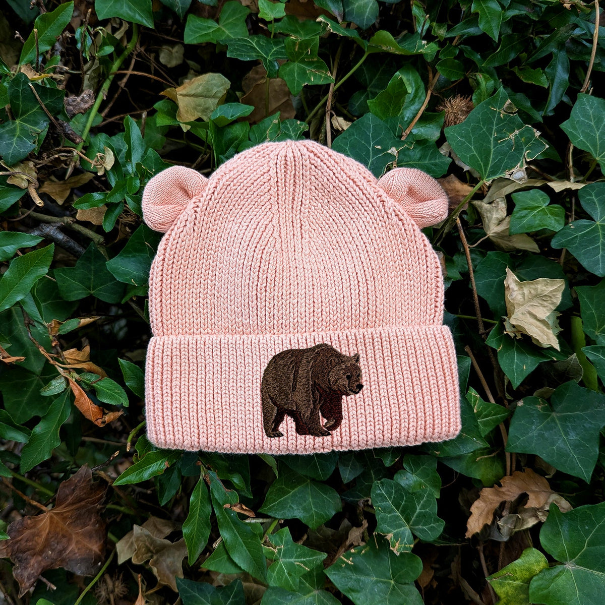 Brown Bear Embroidered Baby Bear Beanie (up to 2 years)