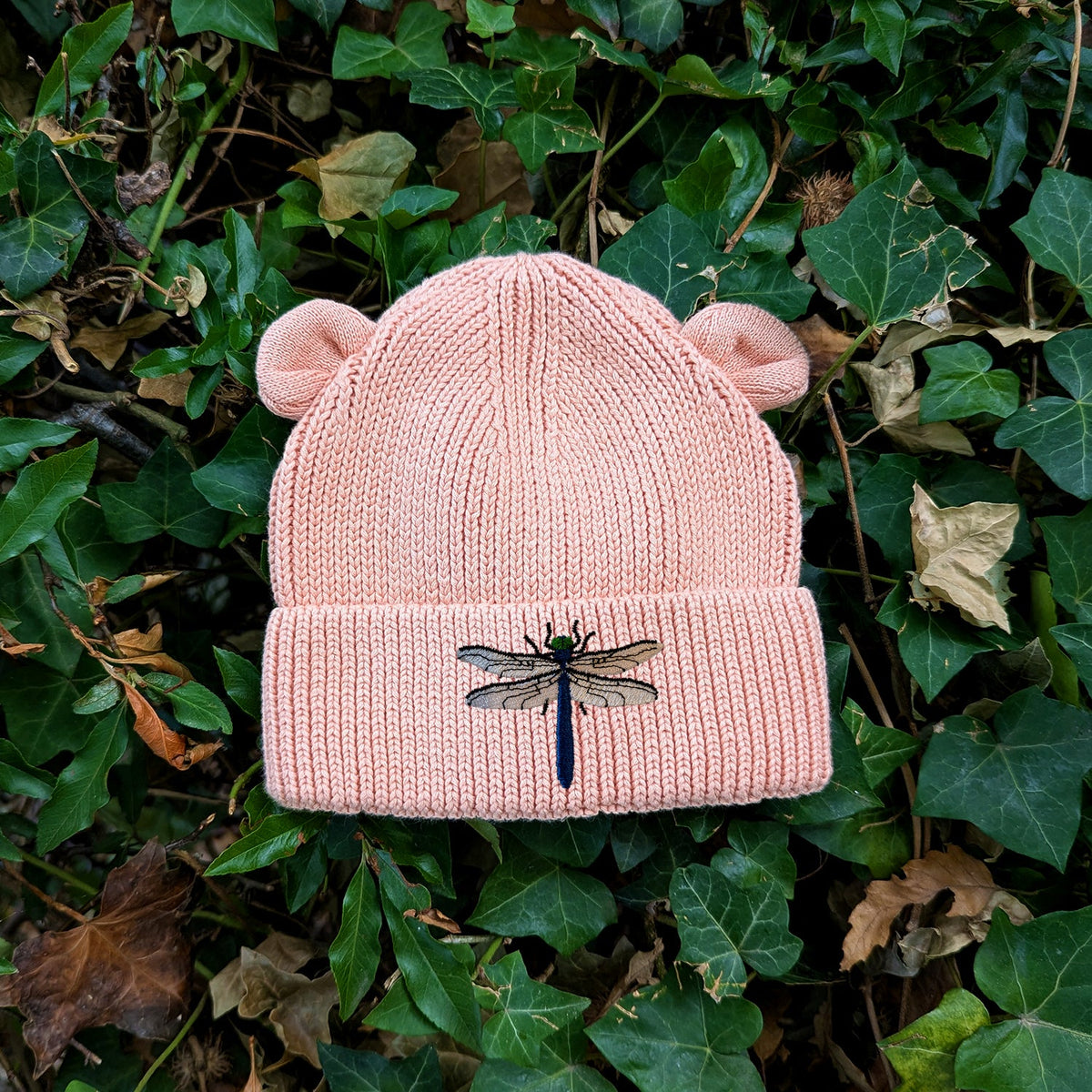 Dragonfly Embroidered Baby Bear Beanie (up to 2 years)