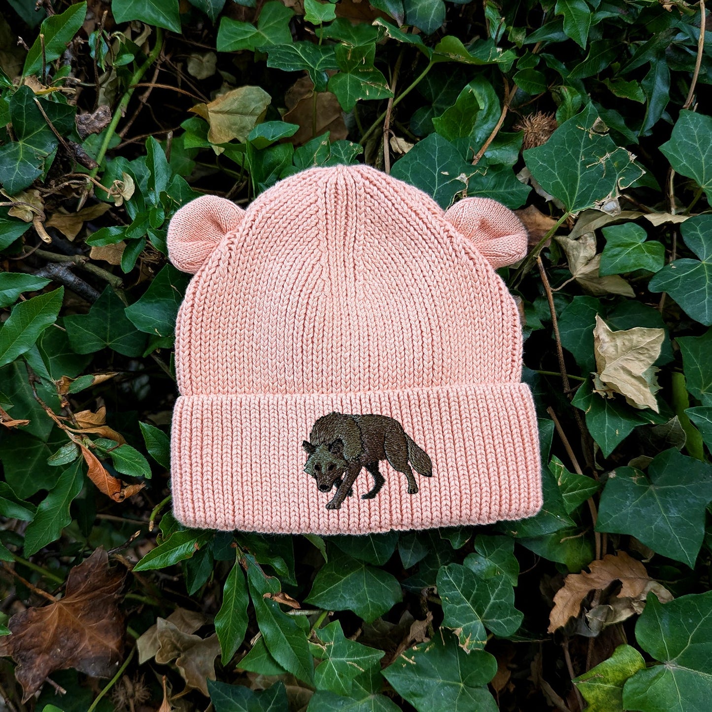 Grey Wolf Embroidered Baby Bear Beanie (up to 2 years)