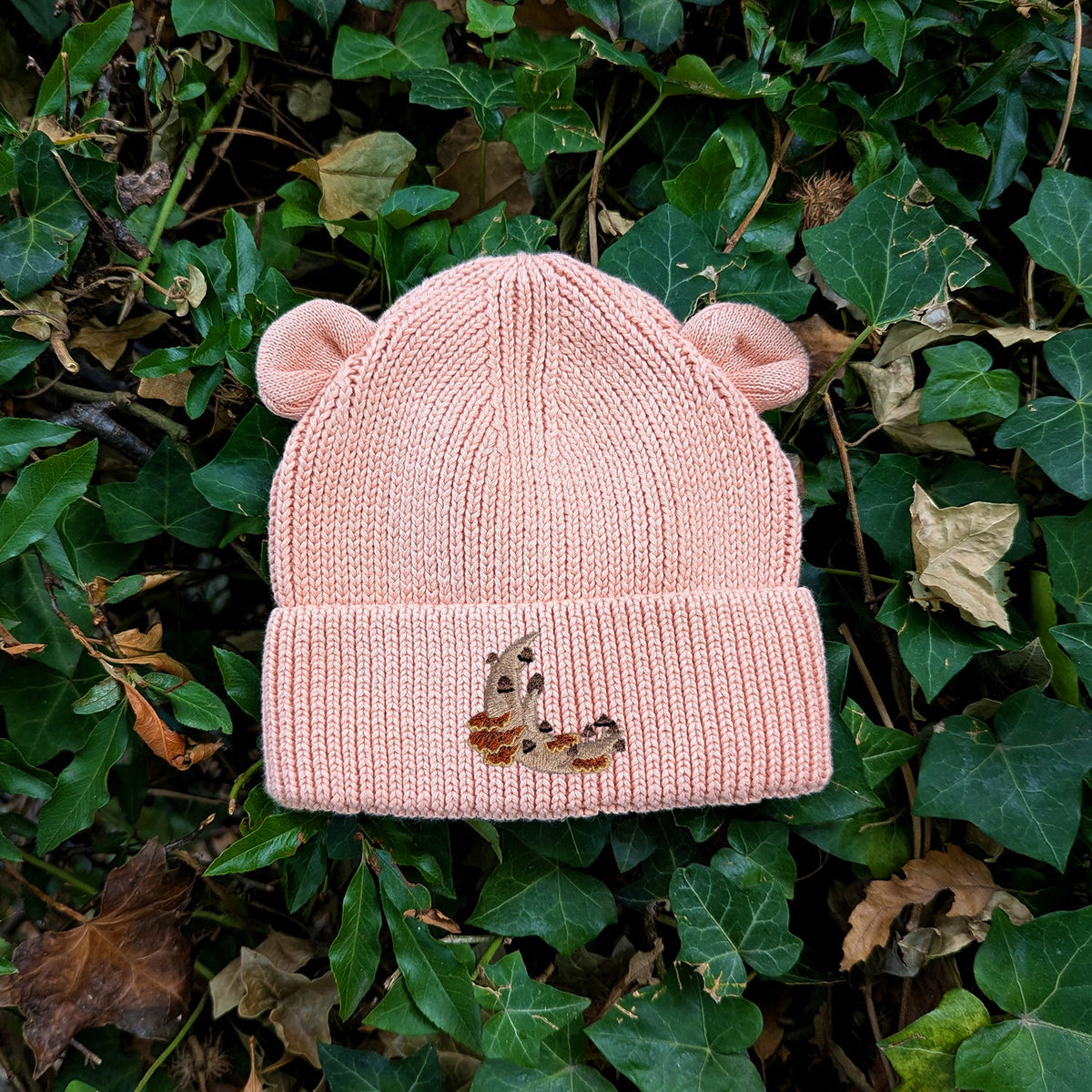 Mushroom Moon Crescent Embroidered Baby Bear Beanie (up to 2 years)