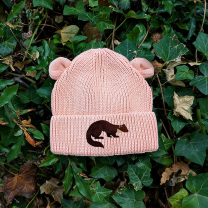 Pine Marten Embroidered Baby Bear Beanie (up to 2 years)