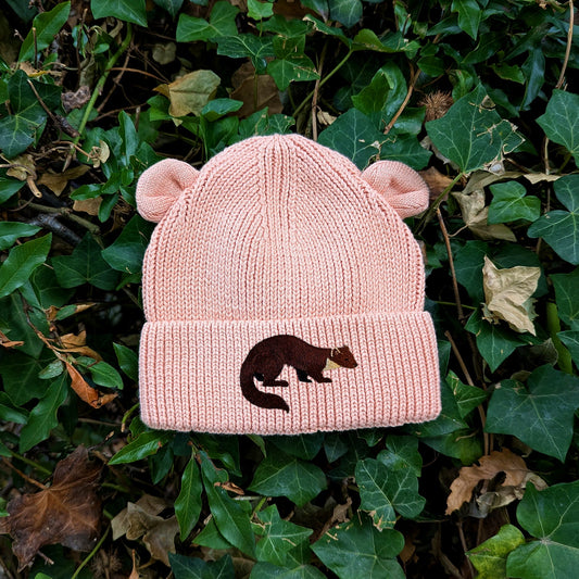 Pine Marten Embroidered Baby Bear Beanie (up to 2 years)