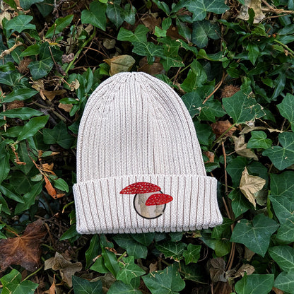 Fly Agaric Mushroom Embroidered Kids Beanie (3 - 7 years)