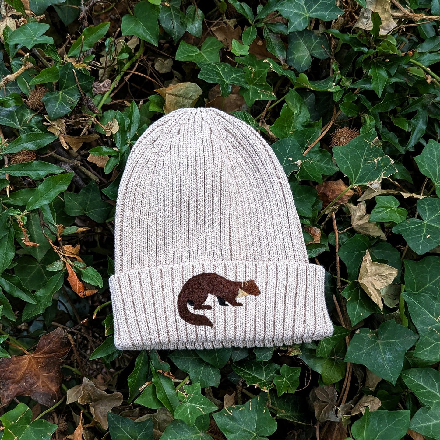 Pine Marten Embroidered Kids Beanie (3 - 7 years)