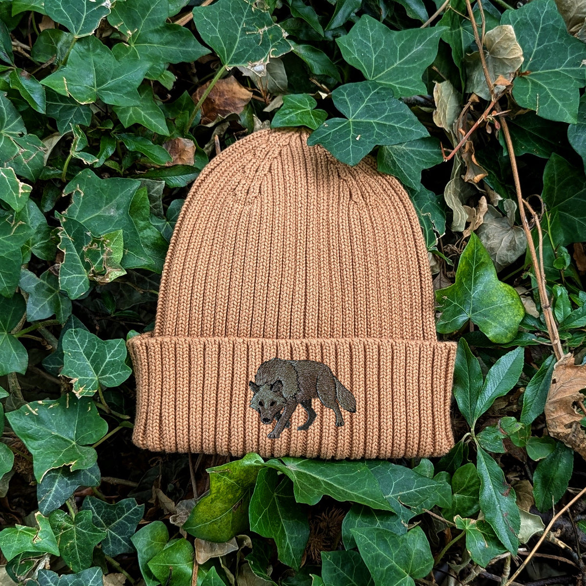 Grey Wolf Embroidered Kids Beanie (3 - 7 years)