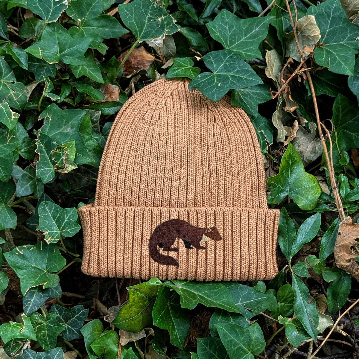 Pine Marten Embroidered Kids Beanie (3 - 7 years)