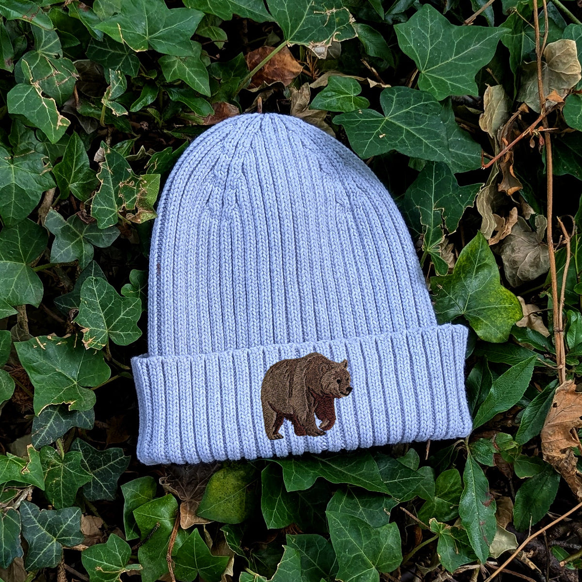 Brown Bear Embroidered Kids Beanie (3 - 7 years)