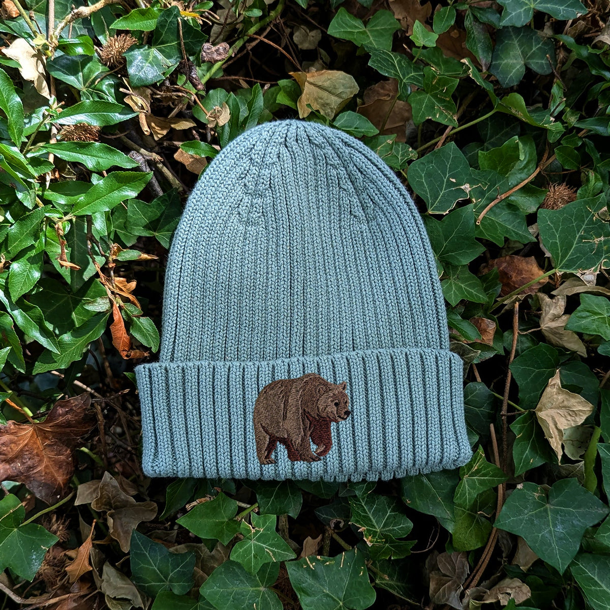 Brown Bear Embroidered Kids Beanie (3 - 7 years)