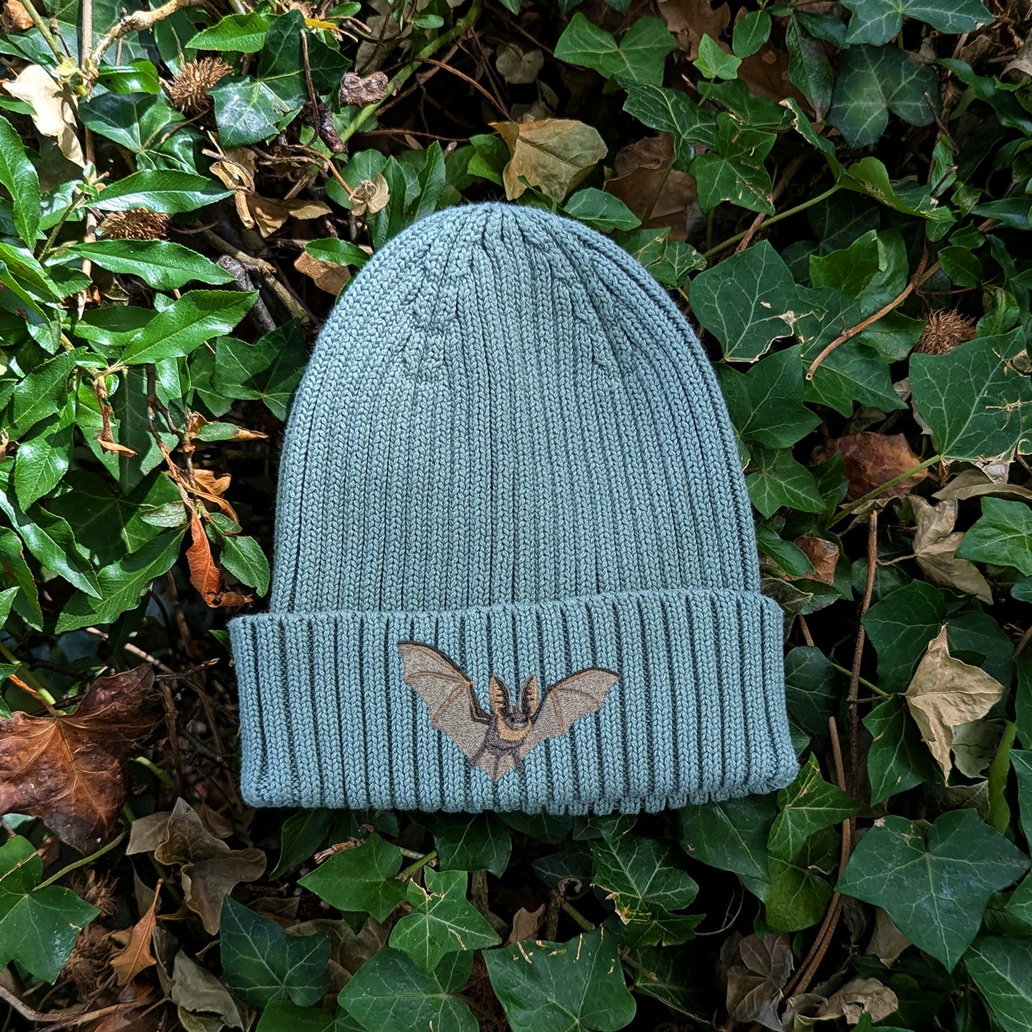 Grey Long-Eared Bat Embroidered Kids Beanie (3 - 7 years)