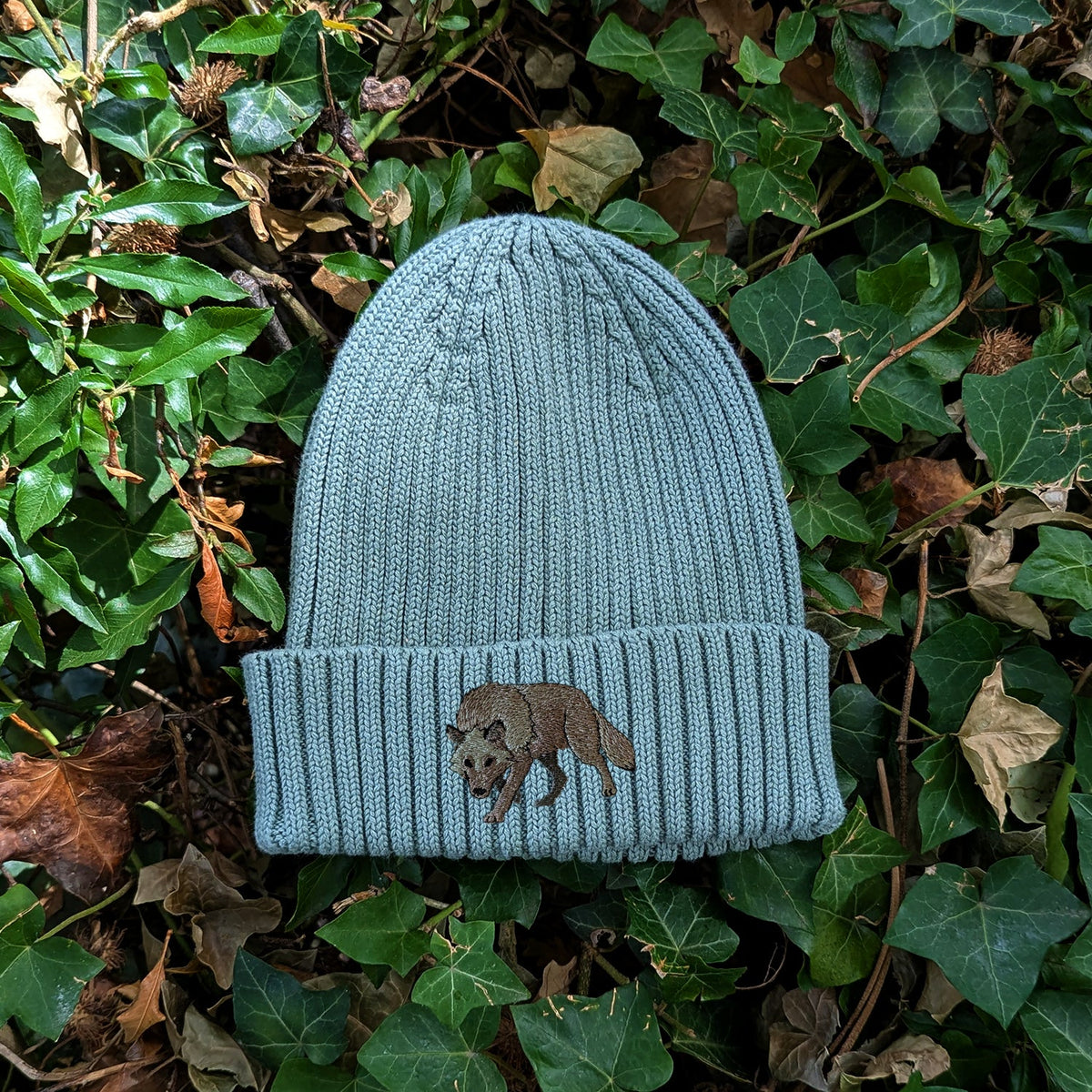 Grey Wolf Embroidered Kids Beanie (3 - 7 years)