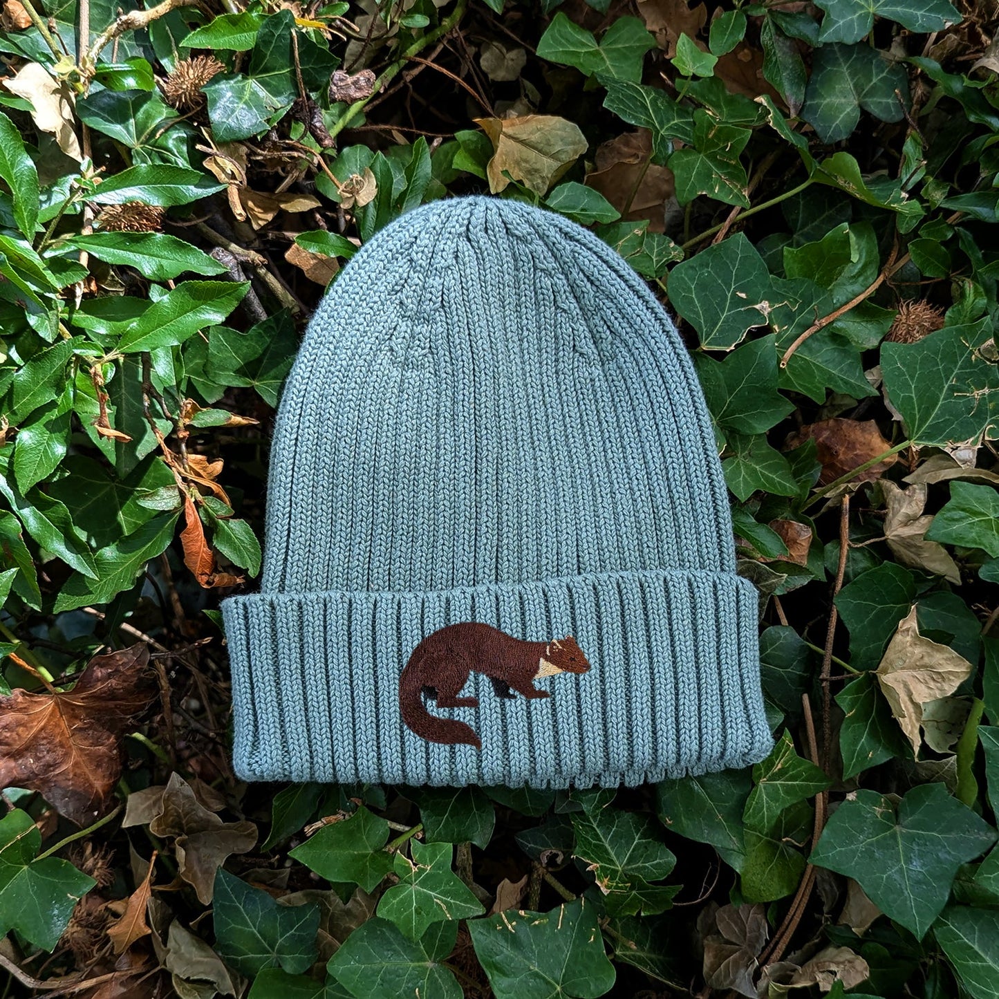 Pine Marten Embroidered Kids Beanie (3 - 7 years)