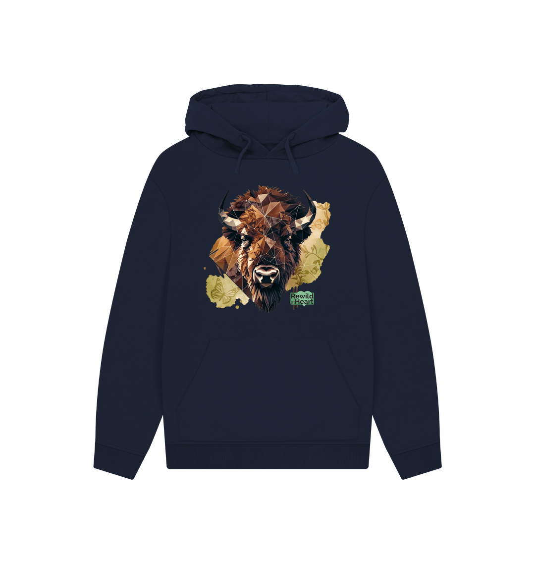 Navy Bison with Wildflowers & Butterflies Hoodie