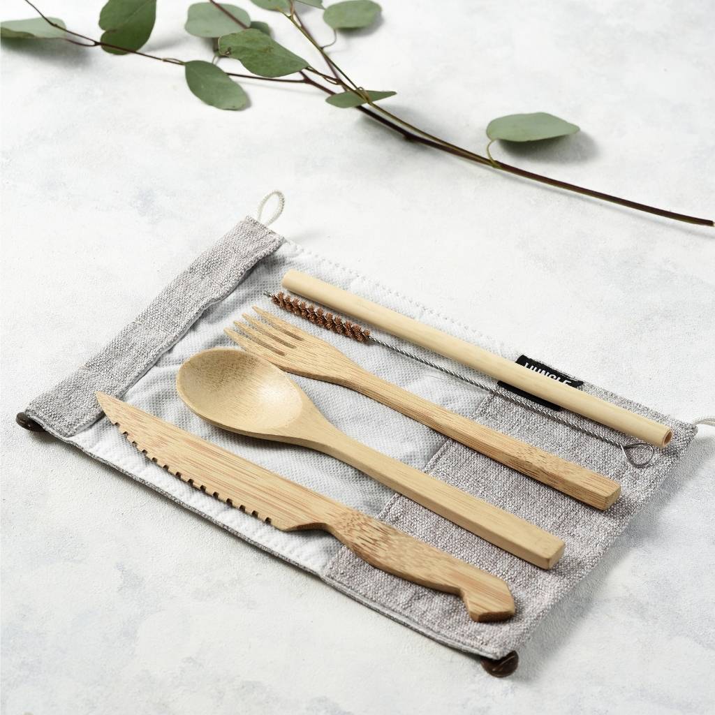 Bamboo Reusable Cutlery Set with Organic Pouch